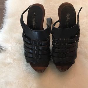 Charles David black leather platform sandals.